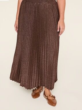 Lane Bryant Pleated Knit Metallic Maxi Skirt - Brown Shimmery 14/16